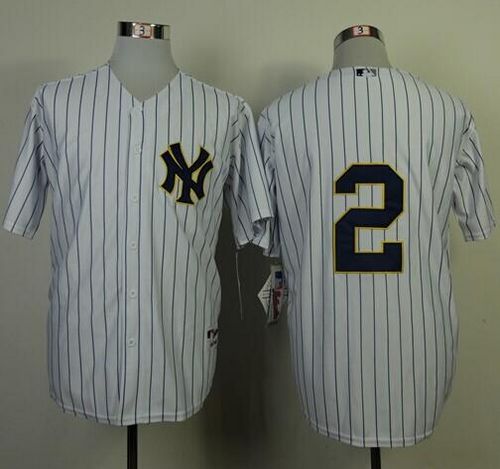 Yankees #2 Derek Jeter White Fashion Gold w/Commemorative Retirement Patch Stitched MLB Jersey - Click Image to Close